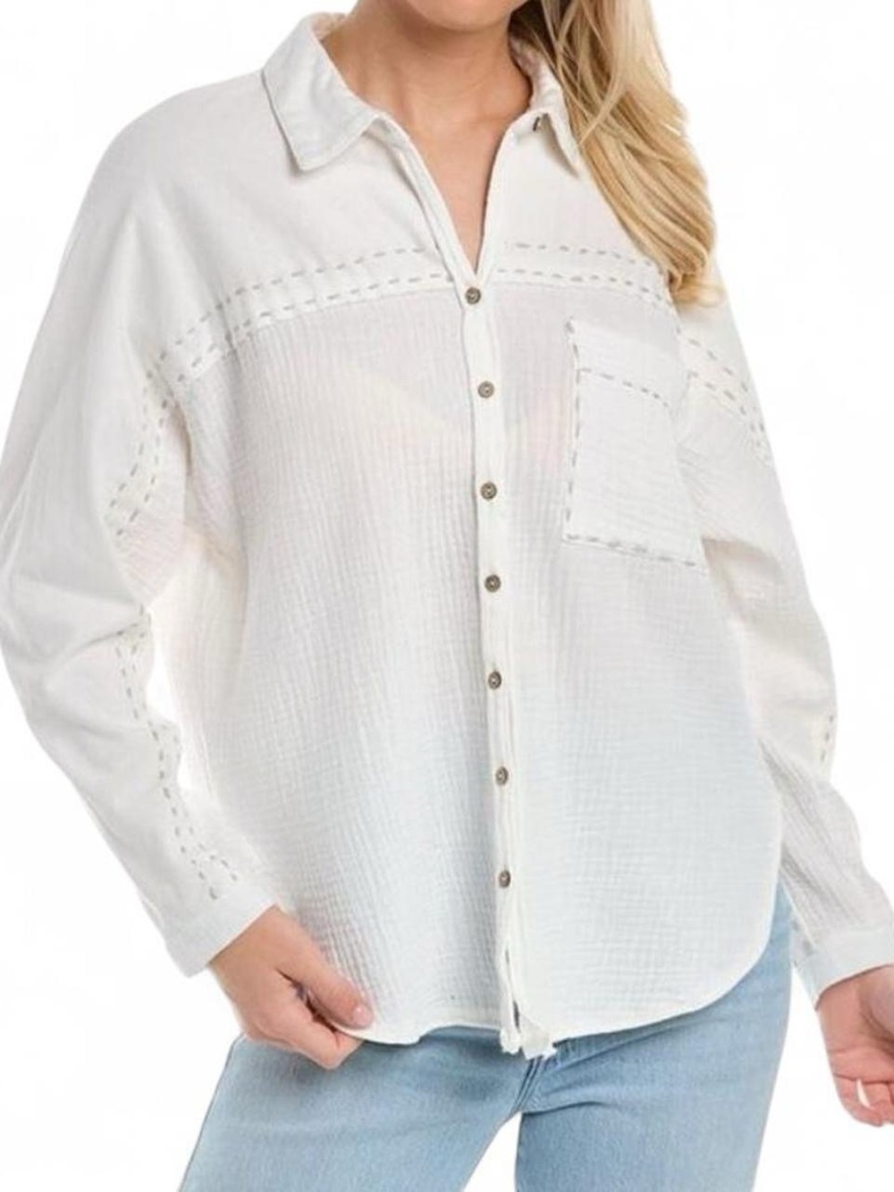 Vintage Havana white oversized gauze button up shirt with embroidery